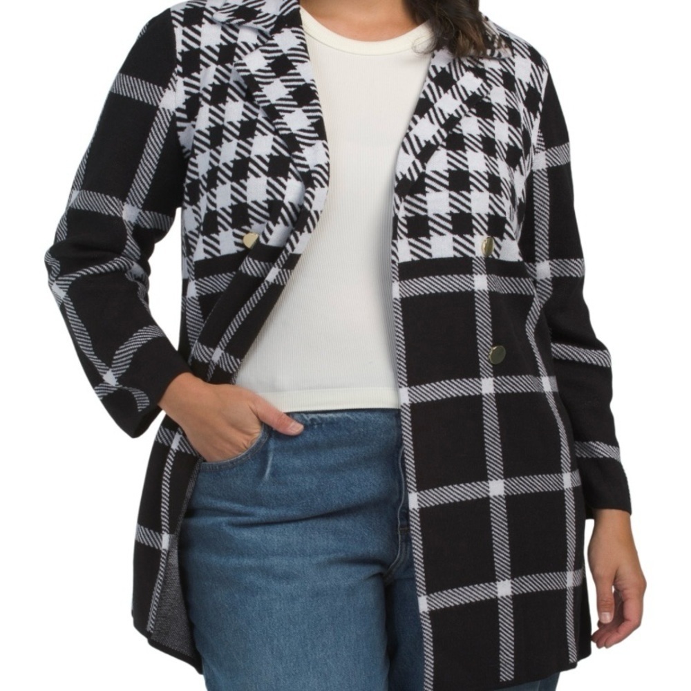NWT Kasper Plus Size Notch Coatigan size 2X Black & White Check
